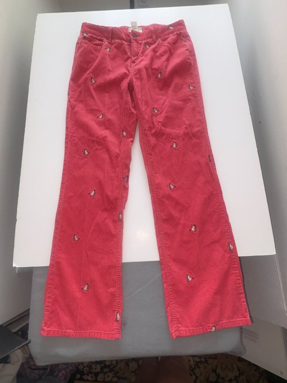 Women's VINTAGE L.L. Bean Mallard Duck Embroidered Corduroy Pant Salmon size 12T - Picture 15 of 16